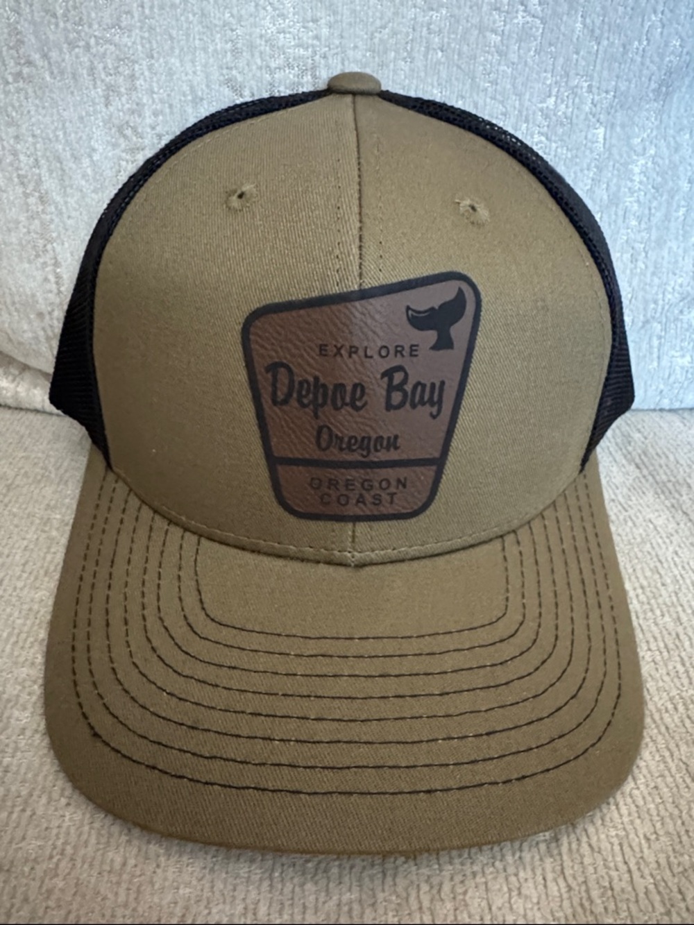 Depoe Bay Oregon Trucker Hat - Olive with Black Mesh
